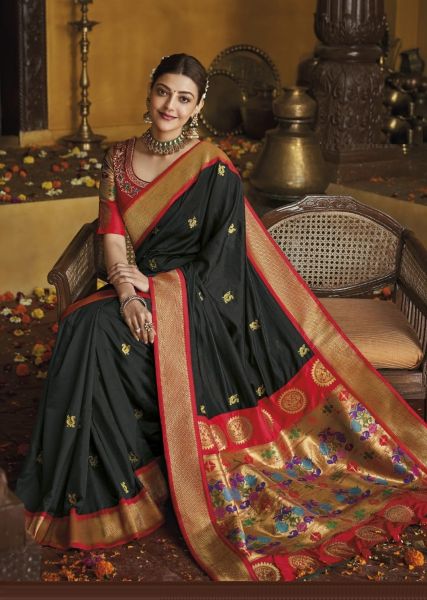 Black Silk With Embroidery & Weaving Party-Wear Paithani Silk Saree [Kajal Aggarwal Collection]