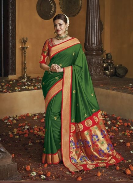 Green Silk With Embroidery & Weaving Party-Wear Paithani Silk Saree [Kajal Aggarwal Collection]