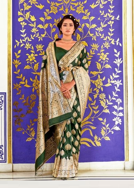 Green Banarasi Silk Weaving Festive-Wear Saree