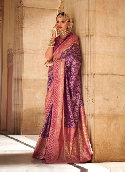 Purple Weaving Festive-Wear Banarasi Silk Saree