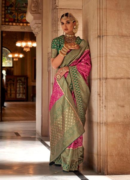 Magenta Weaving Festive-Wear Banarasi Silk Saree