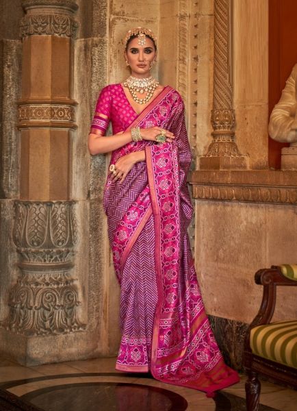 Purple & Magenta Printed Banarasi Patola Silk Saree
