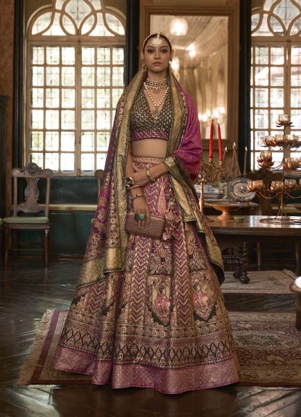 Purple Rajwadi Silk With Sparkle & Handwork Wedding-Wear Bridal Lehenga Choli