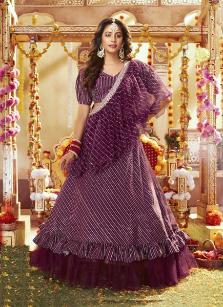 Purple Satin With Embroidery & Sequence Wedding-Wear Stylish Lehenga Choli (With Can-Can)