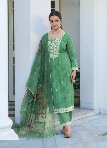 Green Silk Cotton Digitally Printed Party-Wear Pant-Bottom Readymade Salwar Kameez