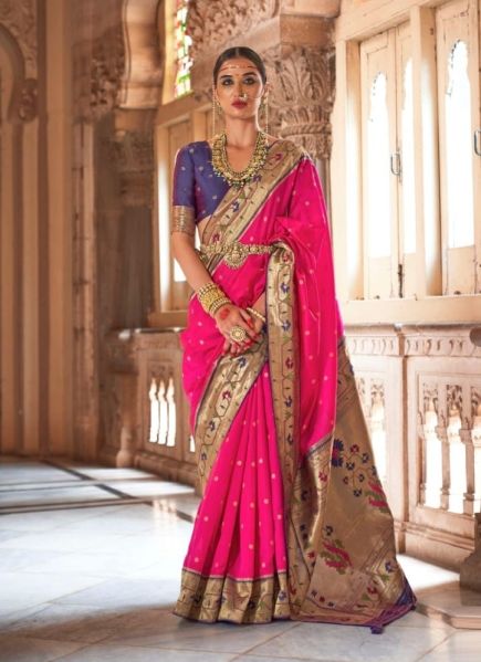 Magenta & Violet Weaving Festive-Wear Paithani Silk Saree