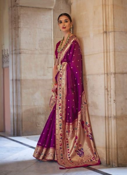 Purple Weaving Festive-Wear Paithani Silk Saree