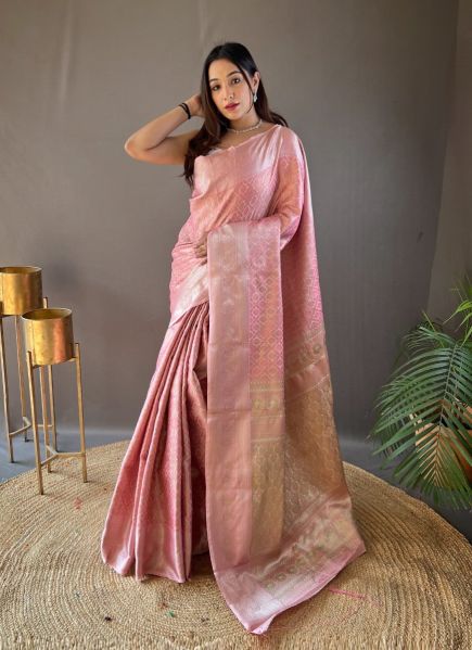 Pink Kanjivaram Woven Silk Festive-Wear Saree