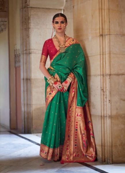 Green & Maroon Weaving Festive-Wear Paithani Silk Saree