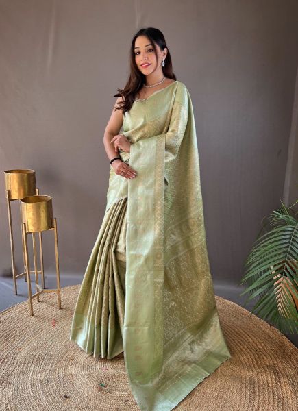 Light Green Kanjivaram Woven Silk Festive-Wear Saree