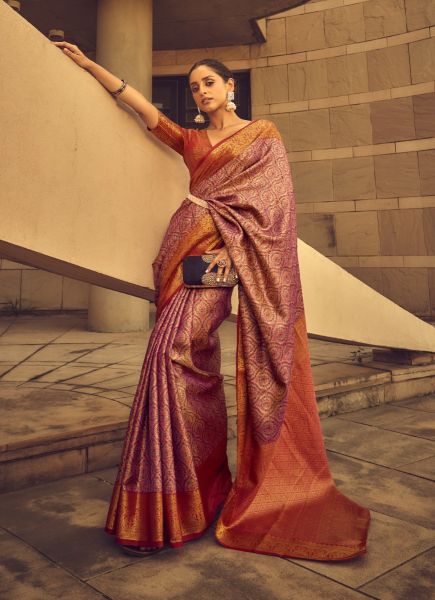 Purple Weaving Festive-Wear Banarasi Silk Saree