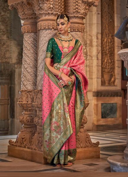 Pink Banarasi Silk Party-Wear Saree With Jacquard Weaving