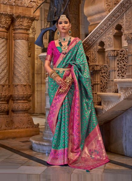 Sea Green Banarasi Silk Party-Wear Saree With Jacquard Weaving