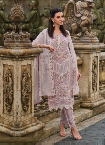 Light Lilac Organza Embroidered Festive-Wear Pakistani Readymade Salwar Kameez
