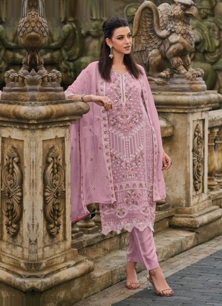 Pink Organza Embroidered Festive-Wear Pakistani Readymade Salwar Kameez