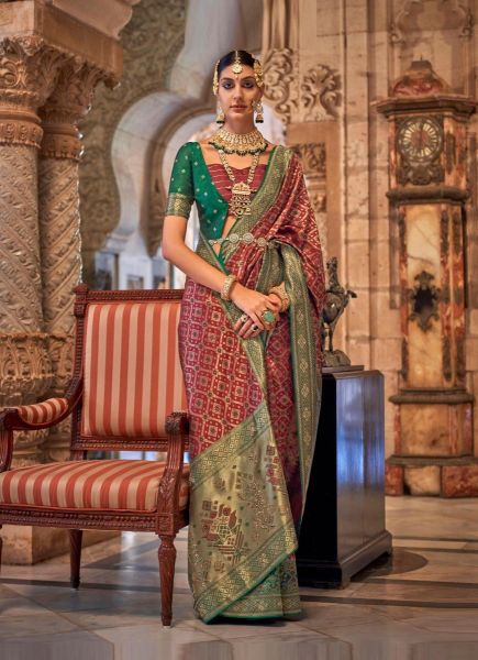 Maroon Banarasi Silk Party-Wear Saree With Jacquard Weaving