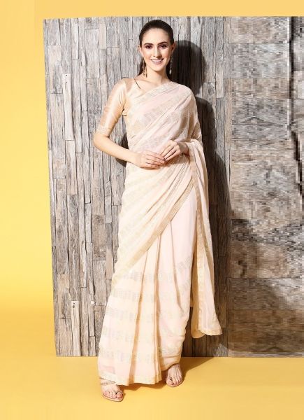 Light Pink Georgette Sequins-Work Saree For Kitty Parties
