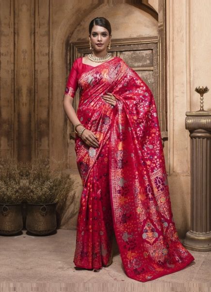Crimson Red Banarasi Woven Silk Festive-Wear Saree