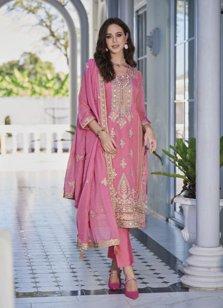 Pink Organza Embroidered Ramadan Special Pant-Bottom Readymade Salwar Kameez