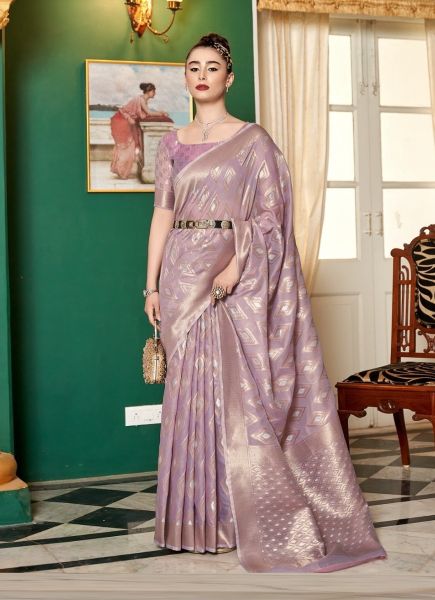 Lilac Cotton Modal Silk Weaving Festive-Wear Saree