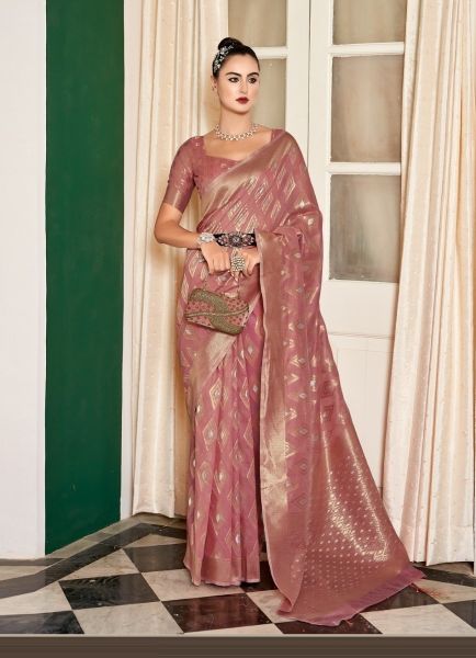 Light Coral Cotton Modal Silk Weaving Festive-Wear Saree
