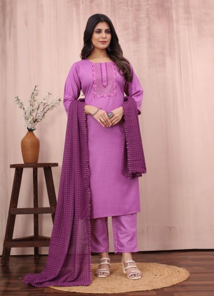 Pink Cotton Slub Embroidered Summer-Wear Pant-Bottom Readymade Salwar Kameez