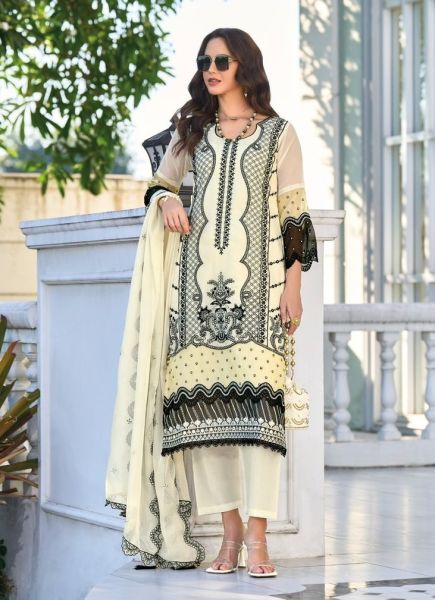 Light Cream Soft Organza Thread-Work Festive-Wear Pakistani Readymade Salwar Kameez