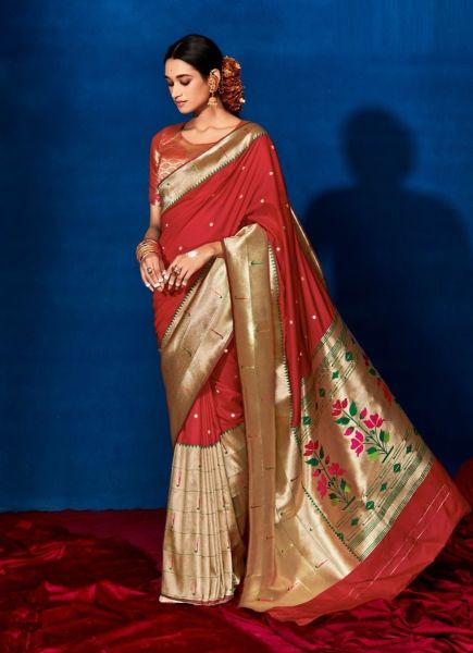 Red Soft Paithani Silk Weaving Festive-Wear Saree