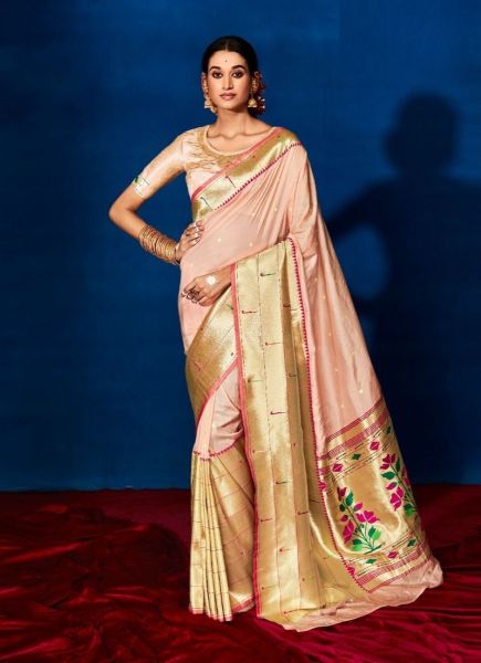 Peach Soft Paithani Silk Weaving Festive-Wear Saree