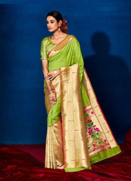 Light Green Soft Paithani Silk Weaving Festive-Wear Saree