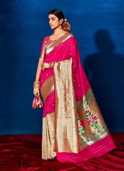 Magenta Soft Paithani Silk Weaving Festive-Wear Saree