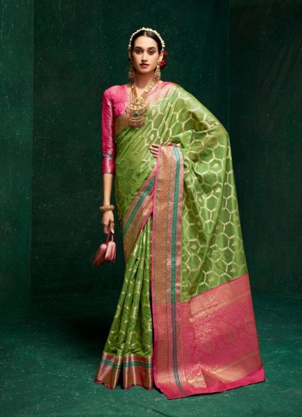 Light Green Cotton Silk Woven Festive-Wear Saree