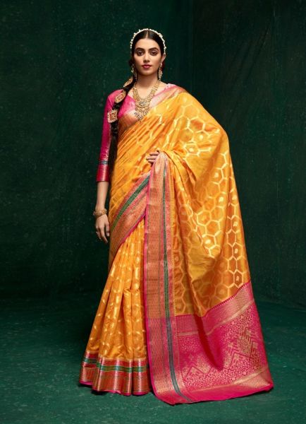 Marigold Cotton Silk Woven Festive-Wear Saree