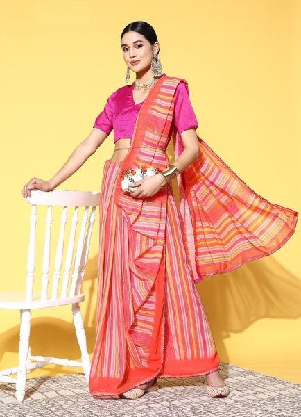 Pink Georgette Digitally Printed Sequins-Work Saree For Kitty Parties
