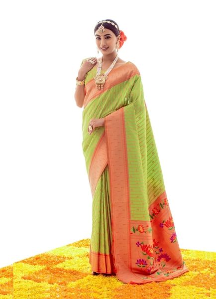 Light Green Paithani Silk Weaving Festive-Wear Saree