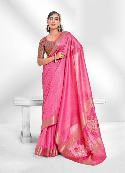 Hot Pink Cotton Sequins-Work Saree