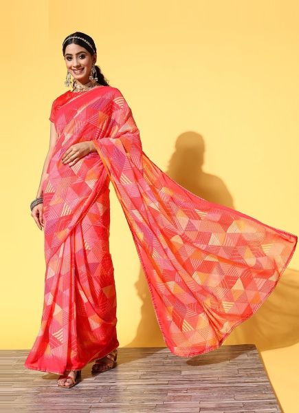 Magenta Georgette Digitally Printed Carnival Saree For Kitty Parties