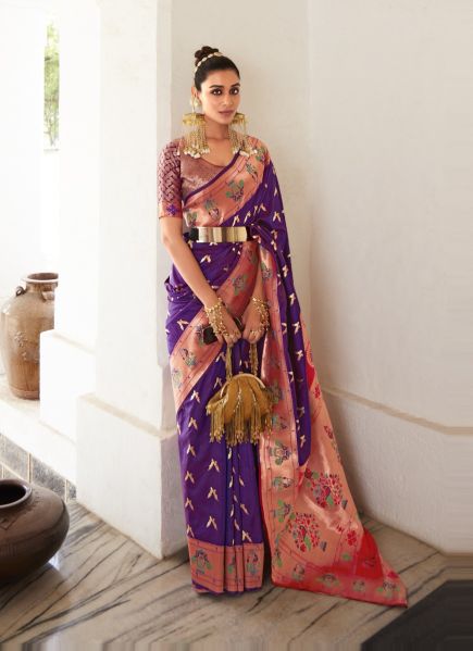 Violet Paithani Silk Weaving Party-Wear Saree