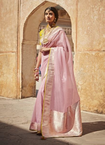 Pink Silk Weaving Wedding-Wear Banarasi Silk Saree