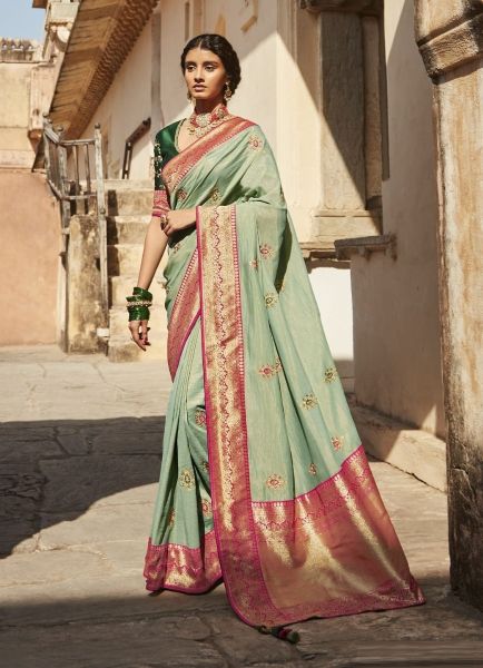 Pista Green Silk Weaving Wedding-Wear Banarasi Silk Saree
