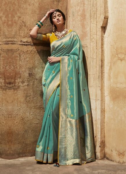 Light Sea Green Silk Weaving Wedding-Wear Banarasi Silk Saree