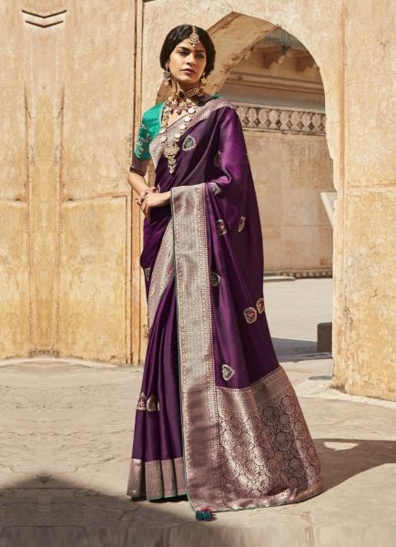 Purple Silk Weaving Wedding-Wear Banarasi Silk Saree