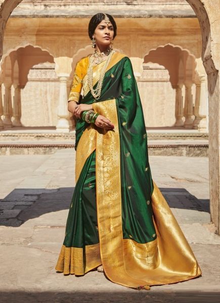 Green Silk Weaving Wedding-Wear Banarasi Silk Saree