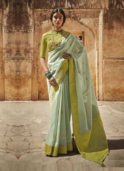 Light Mint Green Silk Weaving Wedding-Wear Banarasi Silk Saree