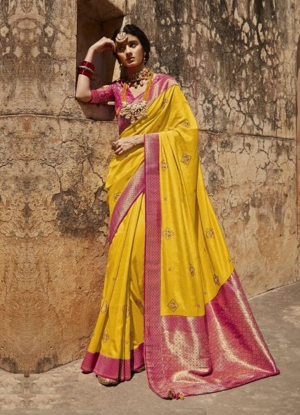 Orange Silk Weaving Wedding-Wear Banarasi Silk Saree