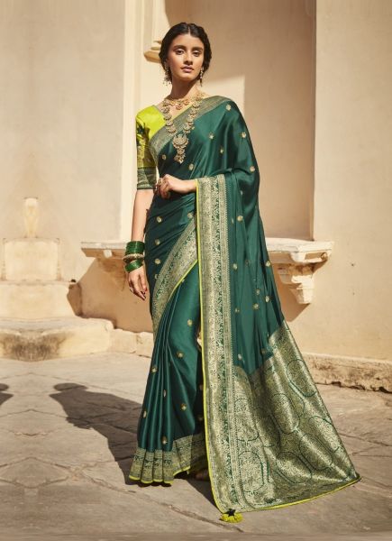 Dark Green Silk Weaving Wedding-Wear Banarasi Silk Saree