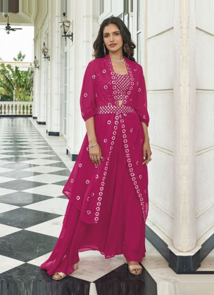 Magenta Georgette Embroidered Party-Wear Choli & Skirt Set