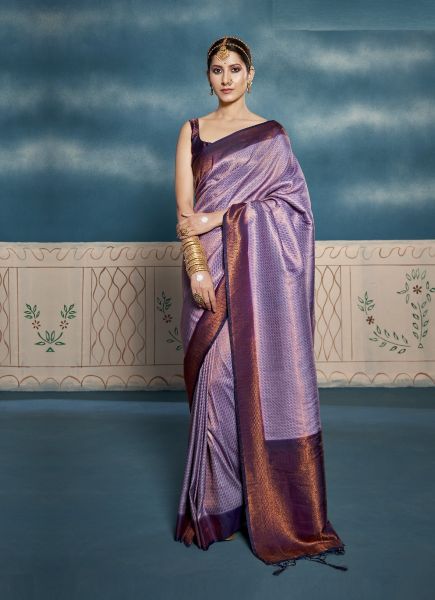 Lavender Pure Kanjivaram Silk Weaving Party-Wear Saree