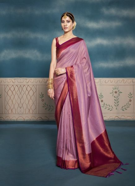 Lilac Pure Kanjivaram Silk Weaving Party-Wear Saree