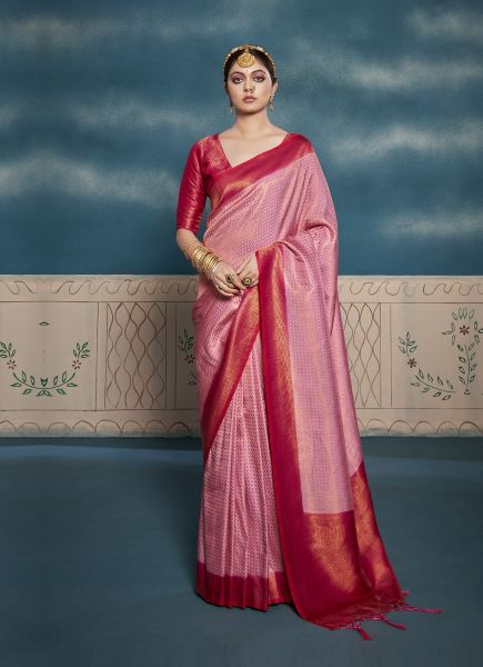 Pink Pure Kanjivaram Silk Weaving Party-Wear Saree